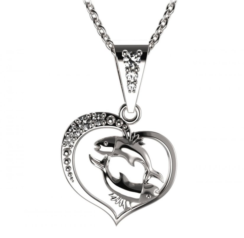 BG zlatý přívěšek Ryby 042 Bílé zlato - 585 Diamant