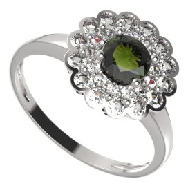 BG prsten kulatý 463-I Stříbro 925 - rhodium Vltavín a  kubický zirkon