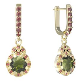 BG náušnice kulaté  991-94 Stříbro 925 - pozlacené Vltavín a granát