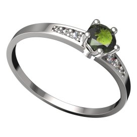 BG vltavínový prsten 874J Bílé zlato - 585 Vltavín a diamant