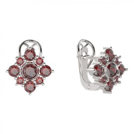 BG náušnice 105-R7 čtvercové Stříbro 925 - rhodium Granát