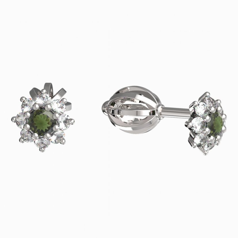 BG vltavínové náušnice 886 Bílé zlato - 585 Vltavín a diamant