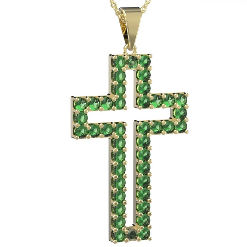 BG zlatý přívěšek křížek 238 Žluté zlato - 585 Zelený kubický zirkon