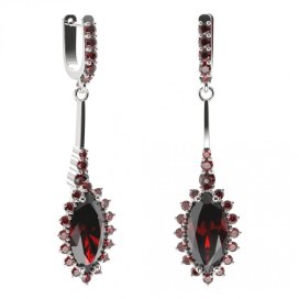 BG náušnice s centrálním oválným kamenem 513-B93 Stříbro 925 - rhodium Granát