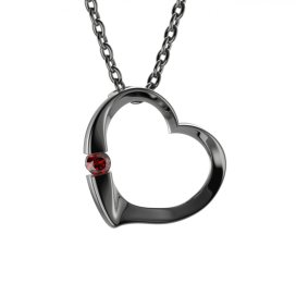 BG přívěs  srdíčko vsazený přírodní granát  004 Stříbro 925 - ruthenium (30-90dní)