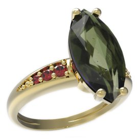 BG prsten oválný kámen 481-J Žluté zlato - 585 Vltavín a granát