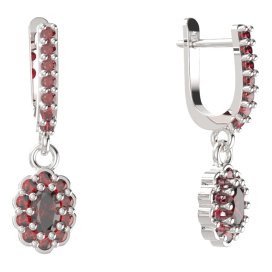 BG  náušnice 455-84 oválné Stříbro 925 - rhodium Granát