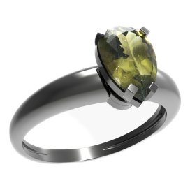 BG prsten s kapkovitým kamenem 494-I Stříbro 925 - ruthenium (30-90dní) Vltavín