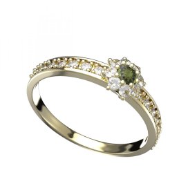 BG vltavínový prsten 886E Žluté zlato - 585 Vltavín a diamant