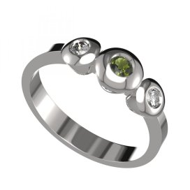 BG prsten přírodní broušený granát   739 Stříbro 925 - rhodium Vltavín a  kubický zirkon