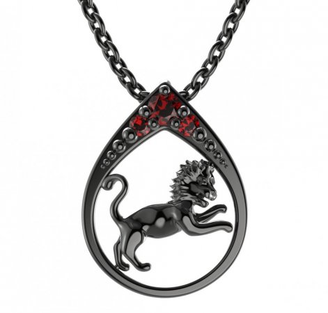 BG garnet pendant - 047 Lion - Metal: Silver 925 - ruthenium, Stone: Garnet