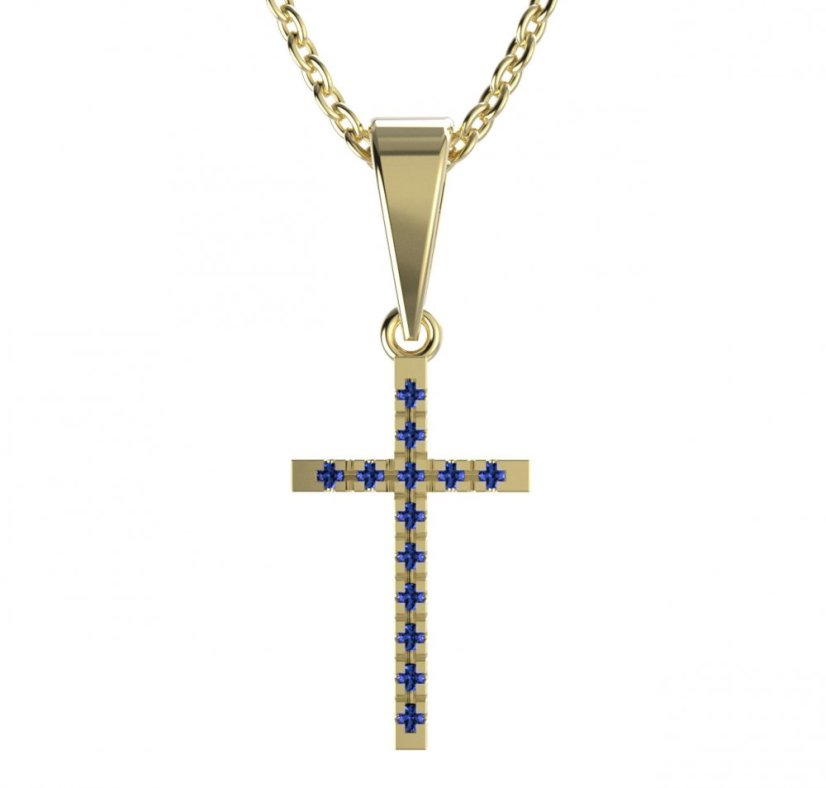 BG zlatý přívěšek křížek 1165k Žluté zlato - 585 Zelený kubický zirkon