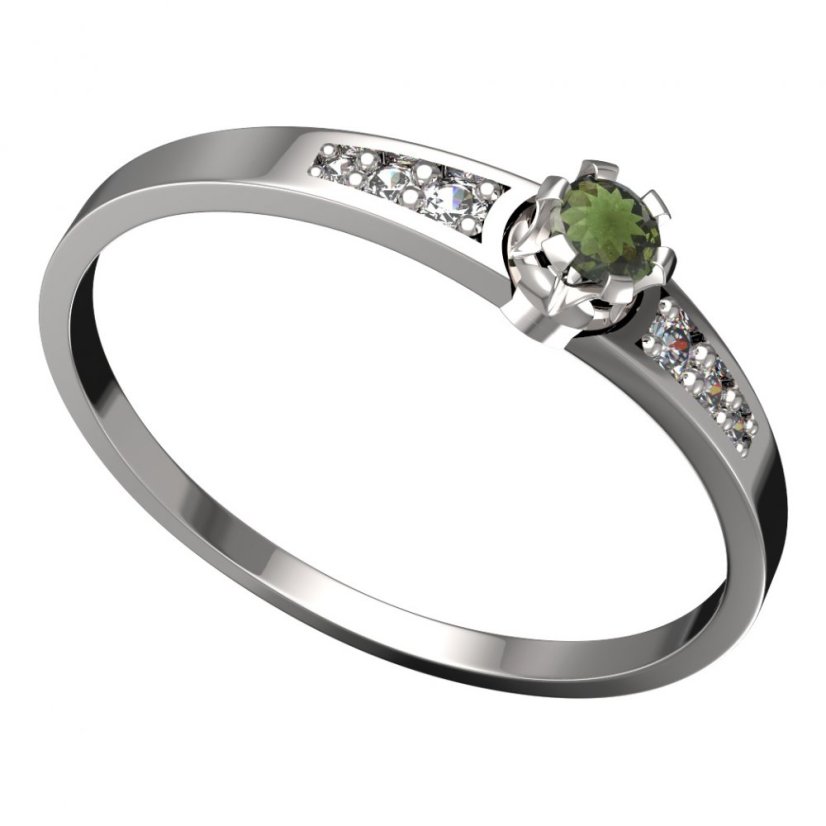 BG vltavínový prsten 553J Bílé zlato - 585 Vltavín a diamant
