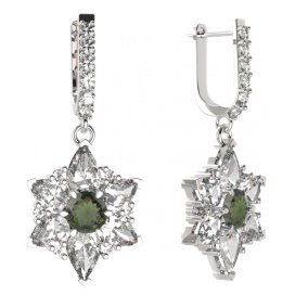 BG solitérní náušnice 409-94 Stříbro 925 - rhodium Vltavín a  kubický zirkon