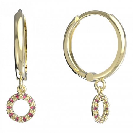 BeKid, Gold kids earrings -836 - Switching on: Circles 15 mm, Metal: Yellow gold 585, Stone: Red cubic zircon