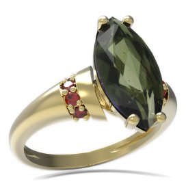 BG prsten oválný kámen 481-K Žluté zlato - 585 Vltavín a granát