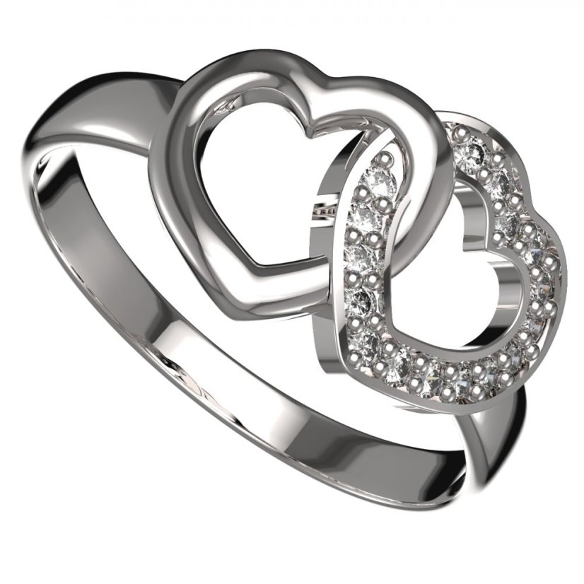 BG prsten srdce 1461 Stříbro 925 - rhodium, Bílý kubický zirkon