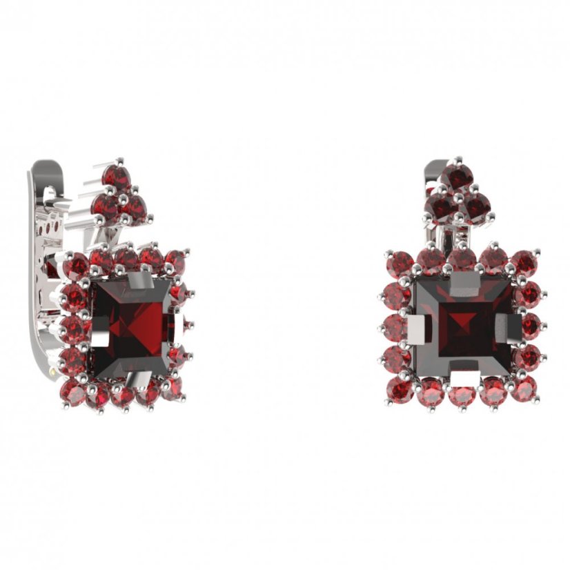 BG náušnice s centrálním čtvercovým kamenem 499-87 Stříbro 925 - rhodium Granát