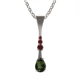 BG přívěs s centrálním kapkovitým kamenem 495-B Stříbro 925 - rhodium Vltavín a granát
