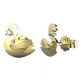 BeKid dětské zlaté náušnice 1278 - Labuť Bílé zlato - 585 Zelený kubický zirkon