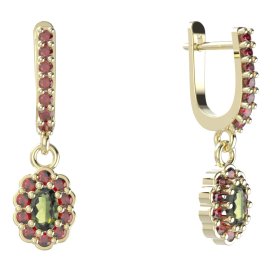 BG  náušnice 455-84 oválné Žluté zlato - 585 Vltavín a granát