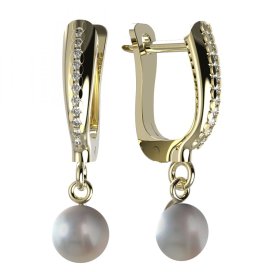 BG zlaté náušnice 1291 s bílou perlou Žluté zlato - 585 Diamant a perla