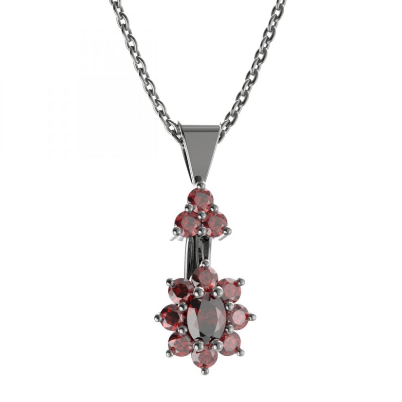 Stříbrný přívěsek s českým granátem, ruthenium – 627-87