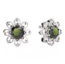 BG náušnice ovál - 698 Stříbro 925 - rhodium Vltavín a kubický zirkon