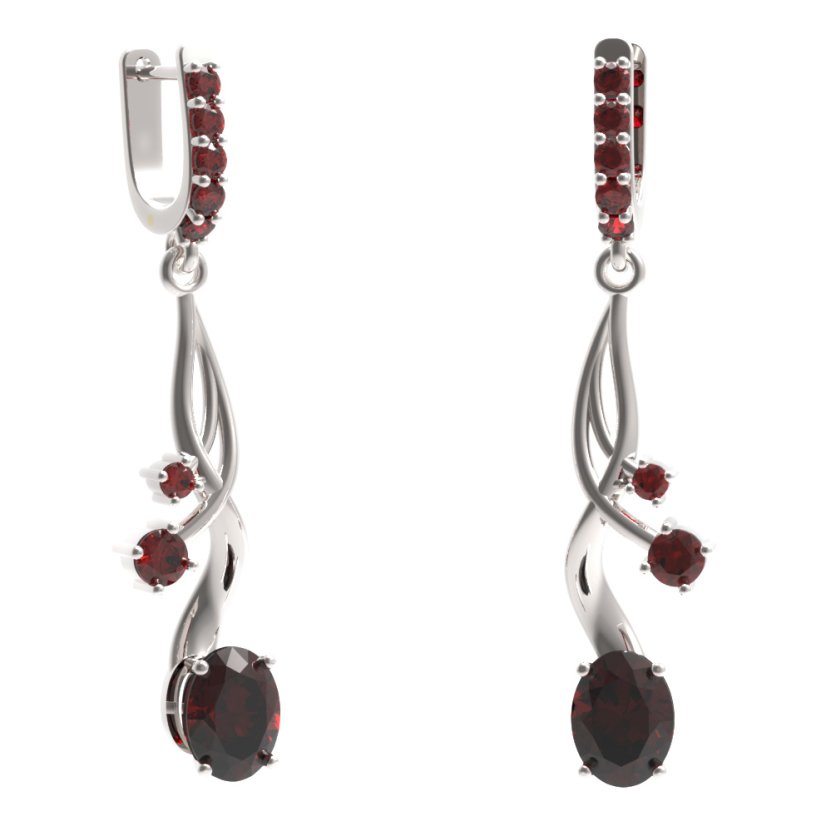 BG náušnice s centrálním oválným kamenem 478-P93 Stříbro 925 - rhodium Granát