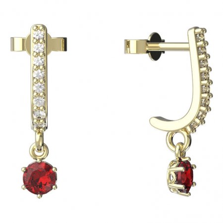 BeKid, Gold kids earrings -1293 - Switching on: Pendant hanger, Metal: Yellow gold 585, Stone: Red cubic zircon