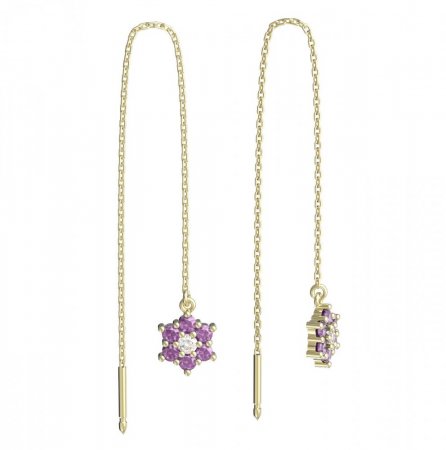 BeKid, Gold kids earrings -109 - Switching on: Chain 9 cm, Metal: Yellow gold 585, Stone: Pink cubic zircon