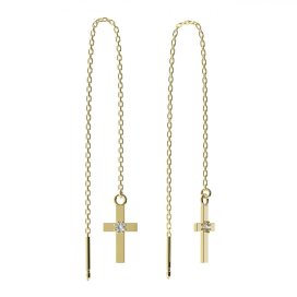 BG zlaté náušnice křížek 239 Žluté zlato - 585 Diamant