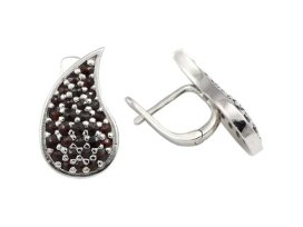 BG náušnice s přírodním granátem z Čech  1095 Bílé zlato - 585 Granát