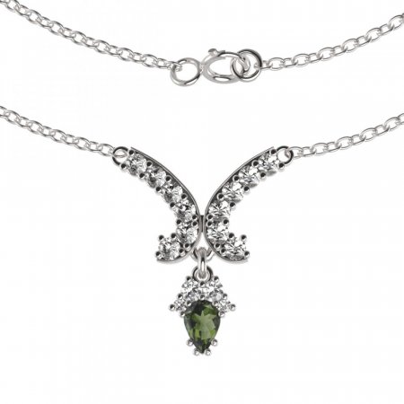 BG náhrdelník vsazeny kameny:přírodní granát  257 - Kov: Stříbro 925 - rhodium, Kámen: Vltavín a granát