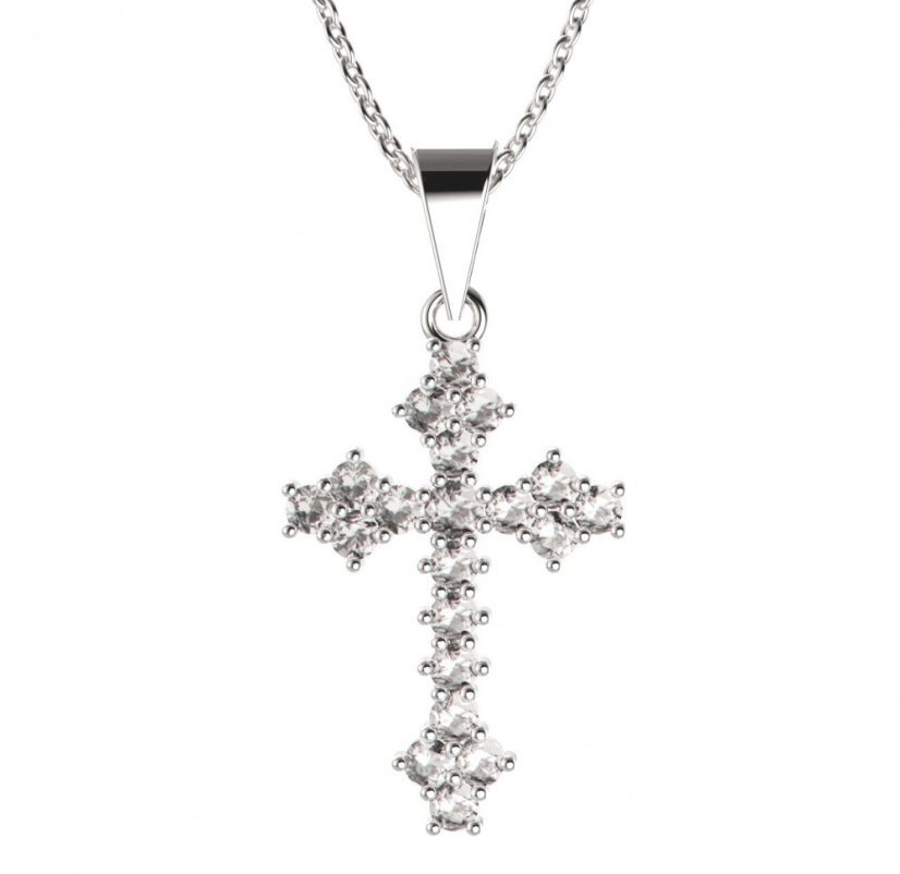 BG zlatý diamantový přívěšek křížek 263 Bílé zlato - 585 Diamant lab-grown