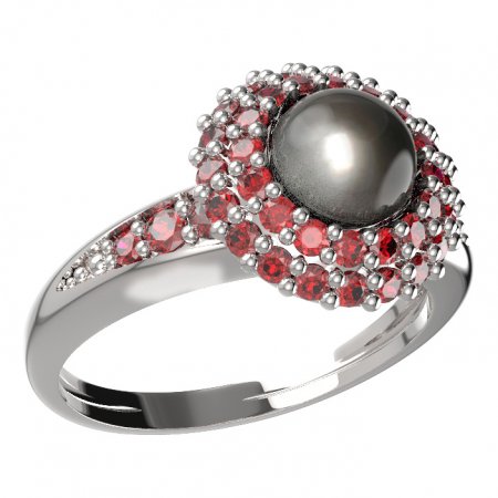 BG prsten s přírodní perlou 540-J - Kov: Stříbro 925 - rhodium, Kámen: Granát a perla