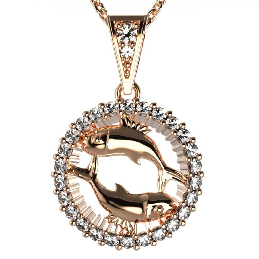 Zlatý přívěsek znamení Ryby s lab-grown diamantem, růžové zlato 585 – 045 (Zd14045C1)