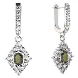 BG náušnice vsazený granát hvězdicový brus 422-94 Stříbro 925 - rhodium Vltavín a kubický zirkon