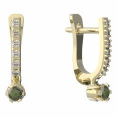 BG vltavínové náušnice 553 Žluté zlato - 585 Vltavín a diamant