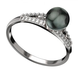 BG zlatý prstýnek s perlou 561 M Bílé zlato - 585 Kubický zirkon a tahiti perla