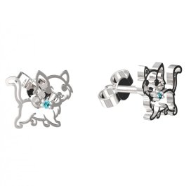 BeKid dětské náušnice kočička 1184 Bílé zlato - 585 Světle modrý kubický zirkon