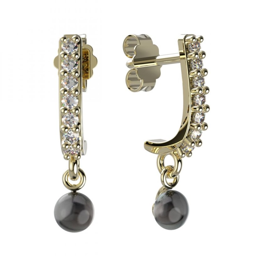 BG zlaté náušnice 1290 s černou perlou Žluté zlato - 585 Diamant a tahiti perla