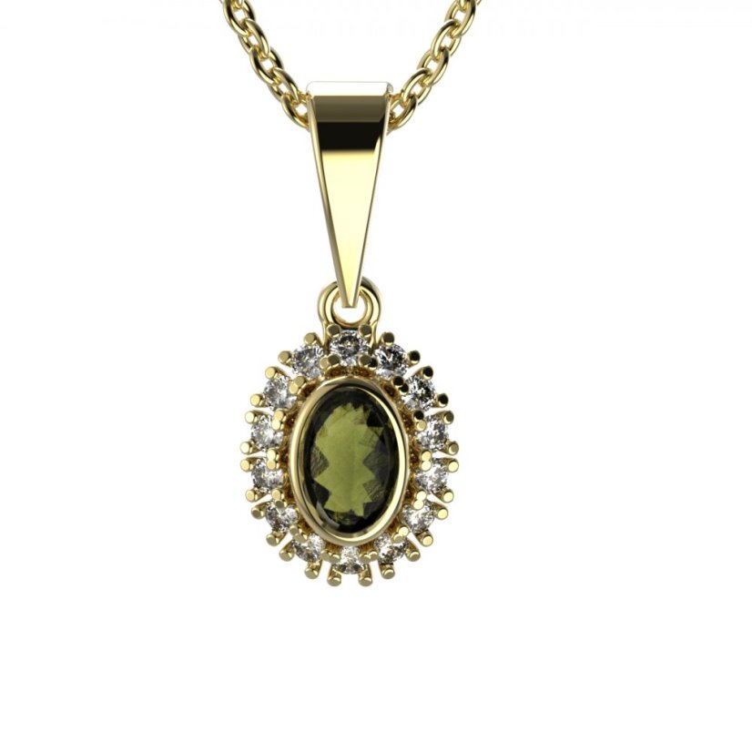 BG přívěs s přírodním granátem a vltavínem 1483 Žluté zlato - 585 Vltavín a diamant