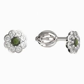 BG vltavínové náušnice 552 Bílé zlato - 585 Vltavín a  kubický zirkon