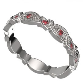 BG granátový  prstýnek 1147 Bílé zlato - 585 Granát