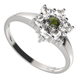 BG prstýnek 002 Bílé zlato - 585 Vltavín a  kubický zirkon