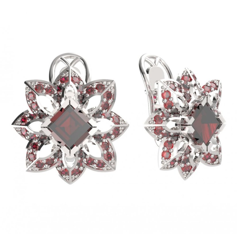 BG  náušnice 733-R7 oválné Stříbro 925 - rhodium Granát