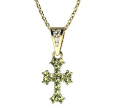 BG zlatý přívěšek křížek 267 Žluté zlato - 585 Zelený kubický zirkon
