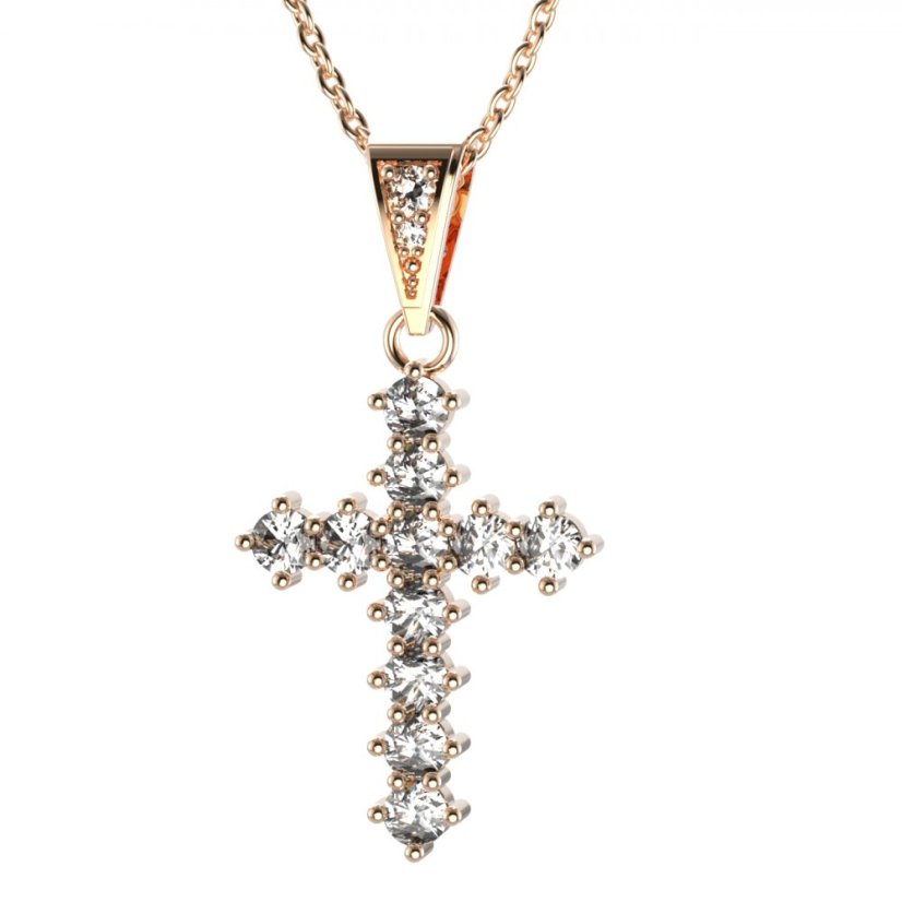 Zlatý přívěsek křížek s lab-grown diamantem, růžové zlato 585 – 258 (Zd142581)