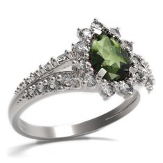BG prsten s kapkovitým kamenem 509-G Stříbro 925 - rhodium Vltavín a  kubický zirkon
